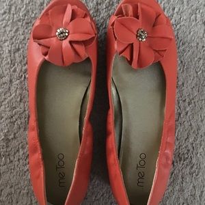 Orange peep toe flats